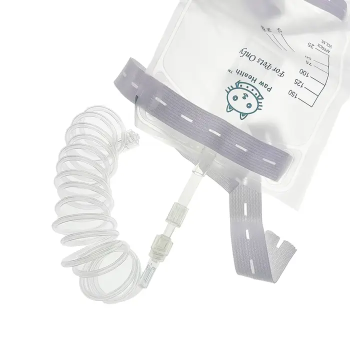 Sac de collecte d'urine pour animaux domestiques (chats, chiens) 150ml 300ml, avec cathéter Luer, drainage jetable, tube d'extension et sangle de suspension