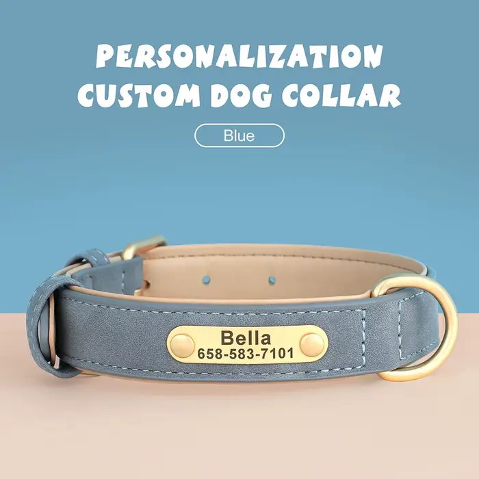 Collier de chien personnalisé en cuir PU pour chiens, collier personnalisé avec nom d'identification