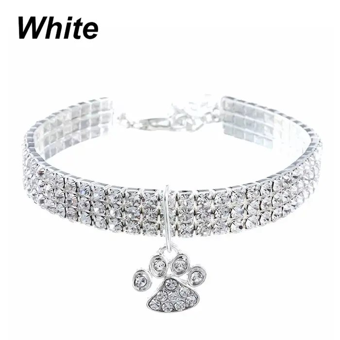 Collier pour animaux de compagnie avec diamants, réglable, en cristal, avec pendentif en forme d'os,