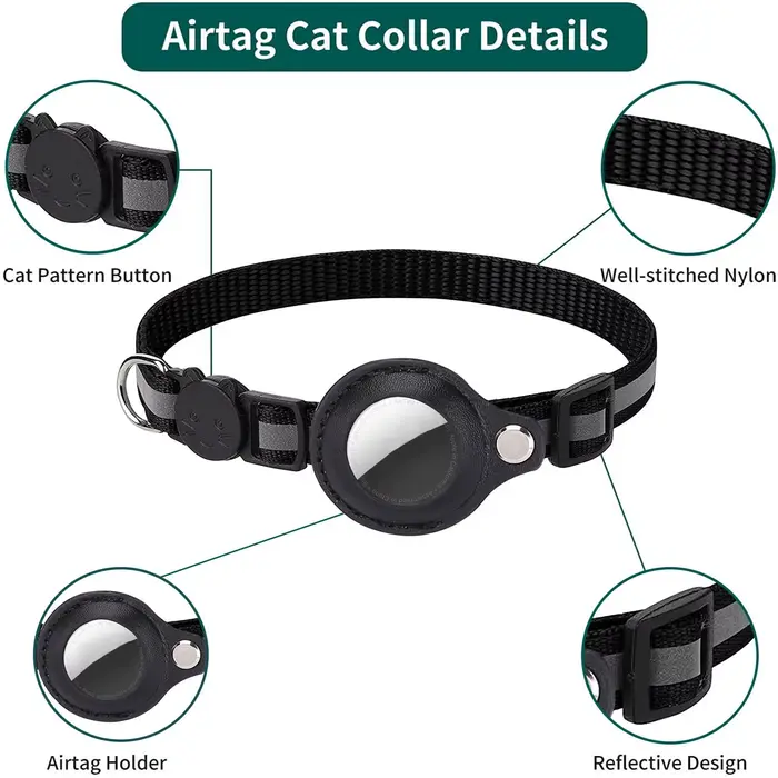 Collier de support AirTag pour chat, bandes réfléchissantes détachables, collier de chaton réglable,