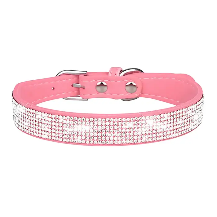 Nouveau collier pour animaux de compagnie en strass brillants, collier réglable en microfibre douce 