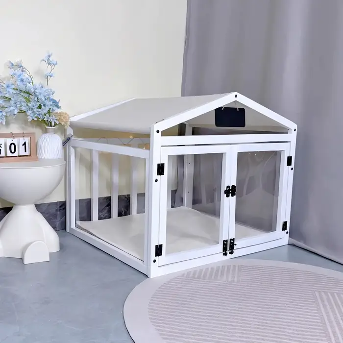 Chenil Transparent en bois massif pour petit chien, maison de luxe pour animaux de compagnie, maison
