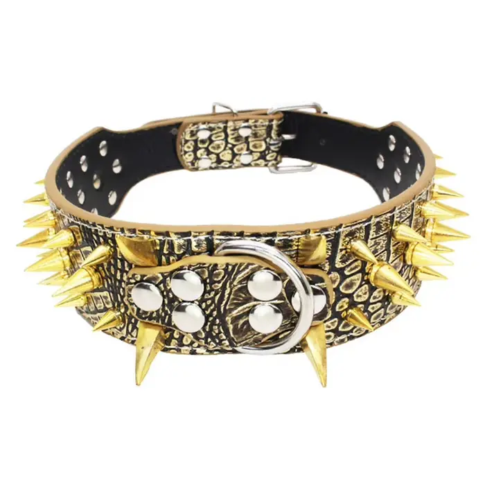 Collier pour chien en cuir PU avec rivets à pointes, grand, anti-morsure, durable et réglable, pour 