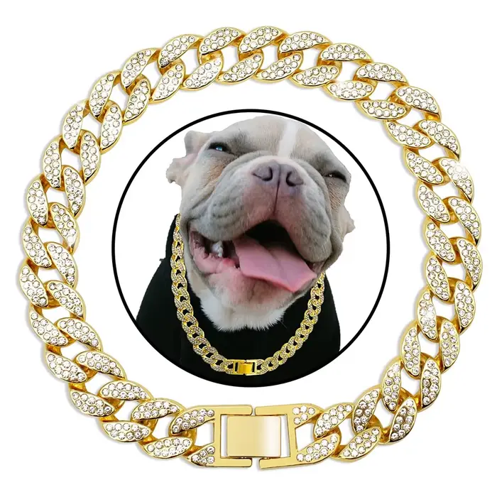 Collier de luxe en diamant pour chien, chaîne cubaine en or, collier en métal pour animaux de compag