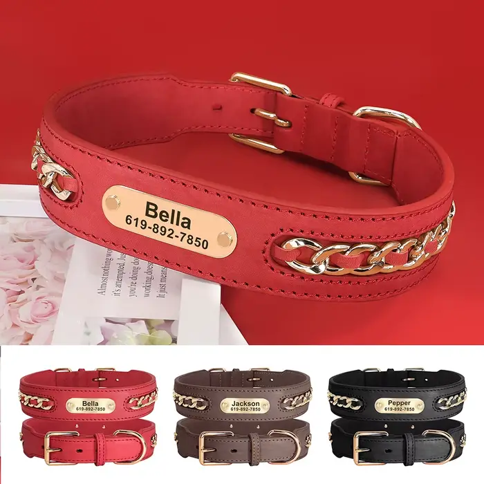 Collier de chien personnalisé en cuir Durable, colliers d'identification avec étiquette de nom Anti-