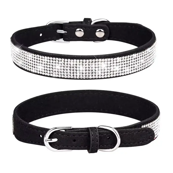 Collier pour chien à paillettes de cristal, collier en cuir avec strass scintillants pour chiens et 