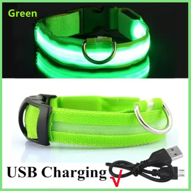 Collier de chien lumineux LED réglable clignotant Rechargea collier lumineux nuit Anti-perte harnais
