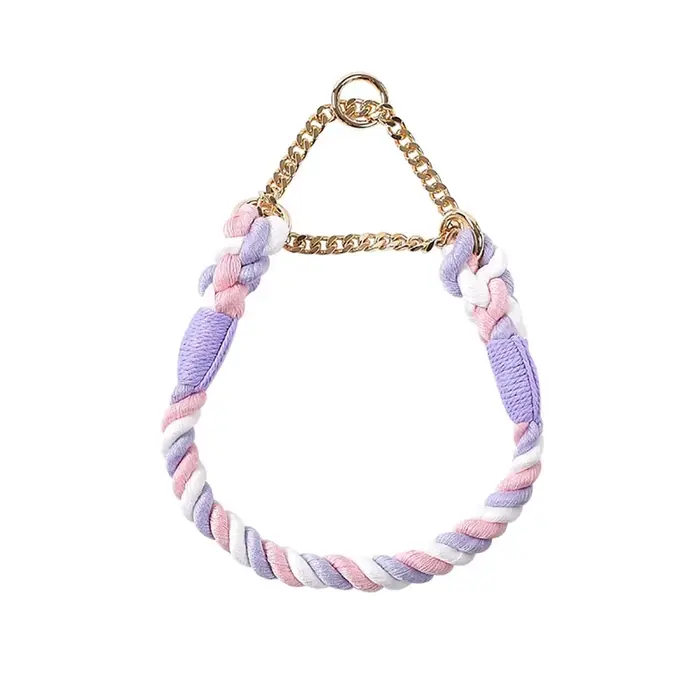 Collier pour chien avec chaîne en acier inoxydable et corde en coton tressé, collier d'entraînement 