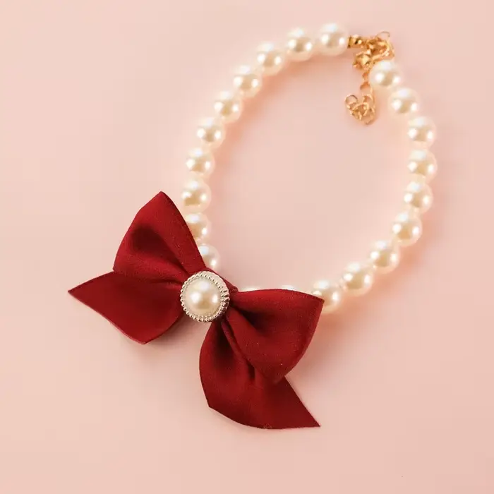 Collier avec nœud en perles pour animaux de compagnie, 1 pièce, bijoux pour chat, mignon, accessoire