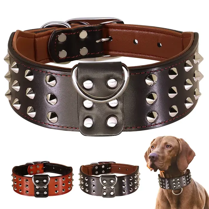 Collier de gros chien clouté à pointes colliers larges en cuir véritable pour chiens moyens et grands