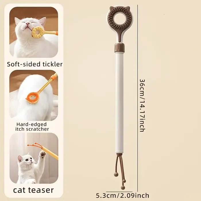 2 en 1 : Grattoir rétractable pour chat, masseur double face, baguette interactive pour chat, jouet 