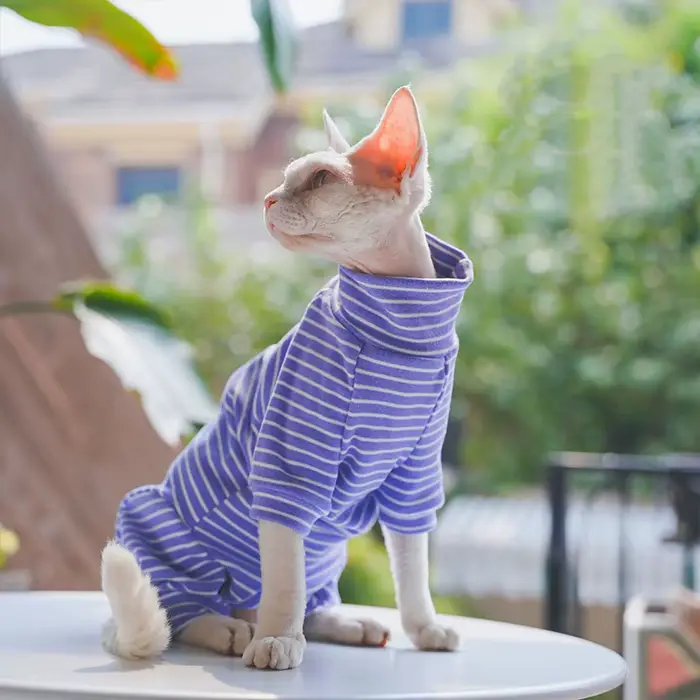 Vêtements d'hiver pour chat, manteau rayé en coton à 4 pattes pour Sphnx, maillot de corps à manches