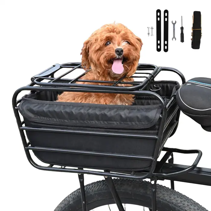 Panier de vélo pour chien, pour porte-bagages arrière, panier de transport portable pour animaux de compagnie, compatible avec la plupart des vélos, pour chiens de petite et moyenne taille