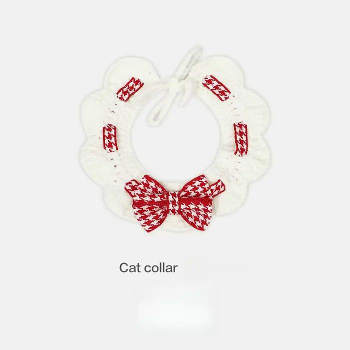 Collier pied-de-poule à carreaux rouge et noir pour animaux de compagnie, bavoir, serviette d'eau, d