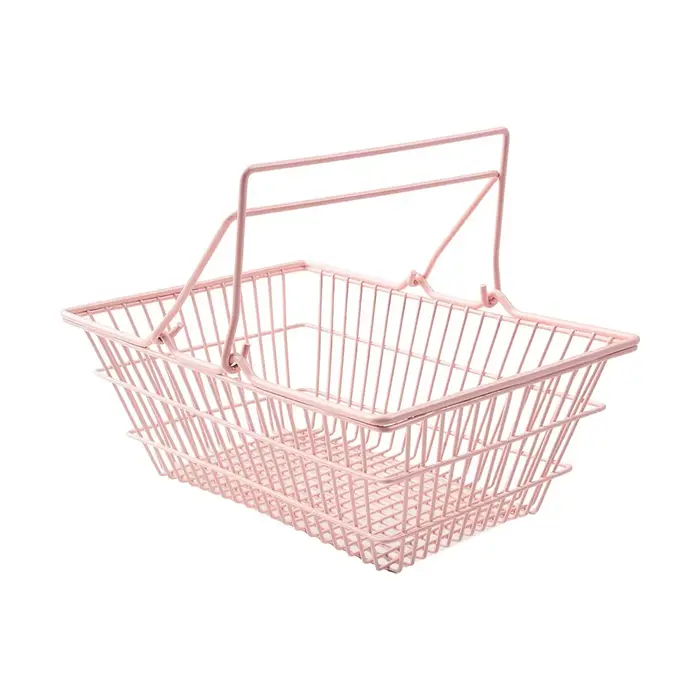 Panier de rangement S/M/L, mini panier de bureau grande capacité, panier à main en fer rose pour bij