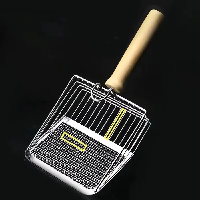 Pelle à litière pour chat, manche en bois en acier inoxydable, facile à rouiller, lavable, cuillère 