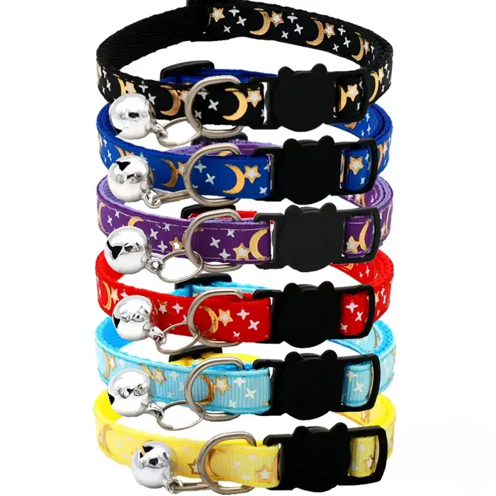 Collier de chat avec cloche dessin animé étoile lune chien chiot chaton collier réglable cloche de s
