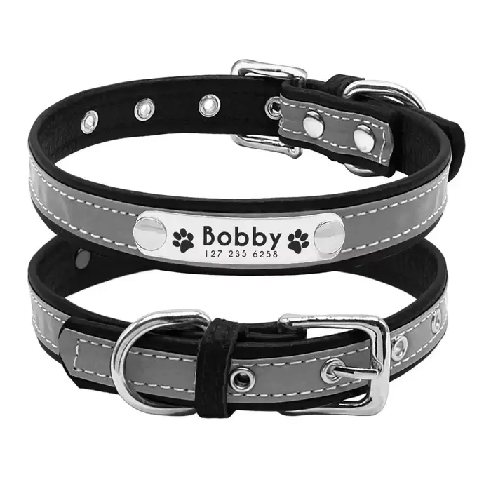 Collier réfléchissant pour animaux de compagnie avec nom personnalisé, Style réglable avec plaque si