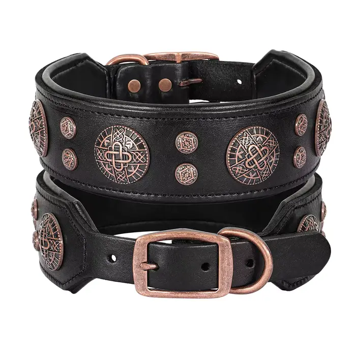 Collier pour chien en cuir véritable, clouté à pointes, réglable, pour animaux de compagnie, pour ch