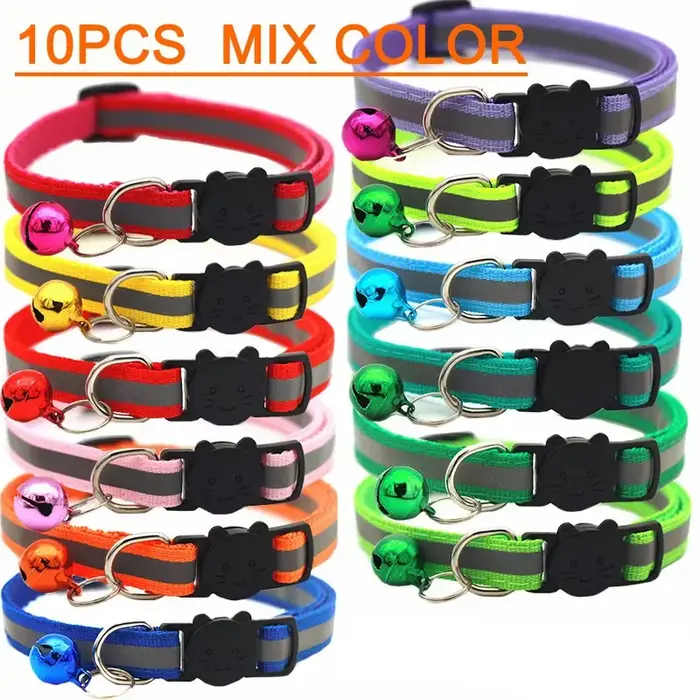 Lot de 10 colliers pour chat avec clochette, collier réglable pour chat, chiot, chaton, vente en gro