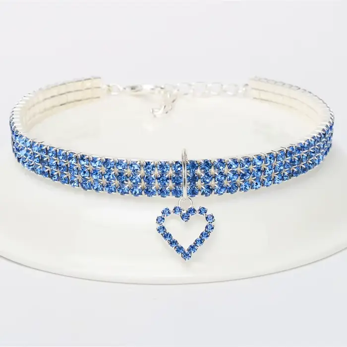 Collier élastique à trois rangées de strass pour animaux de compagnie, décoration d'amour, chiot, ch