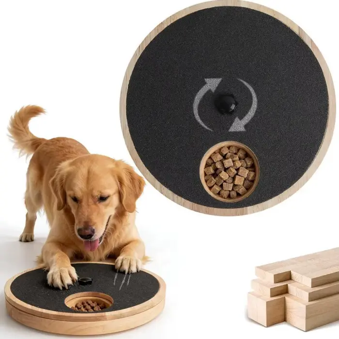 Planche à gratter pour chien avec lime à ongles rotative 3 en 1, distributeur de nourriture, tapis en bois de caoutchouc, ventouses antidérapantes