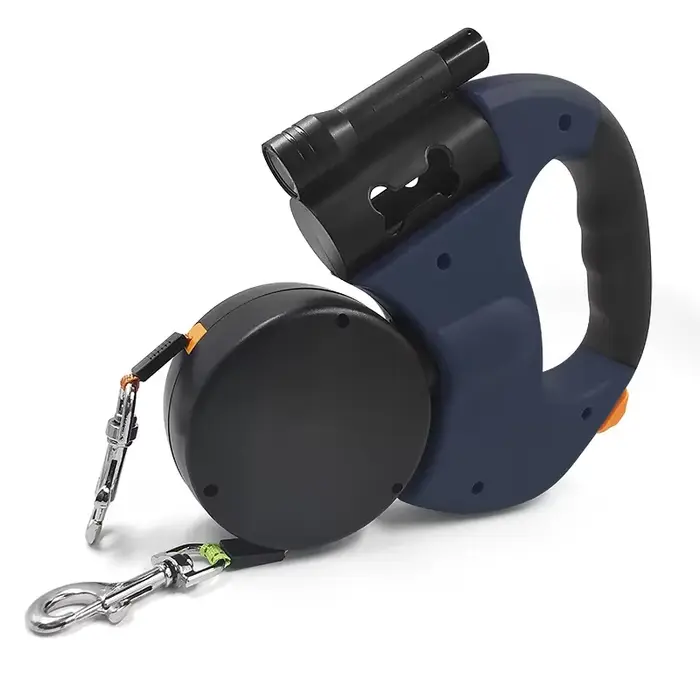 Laisse pour chien 3M avec distributeur de sacs à excréments, Double laisse avec lampe de poche, cord