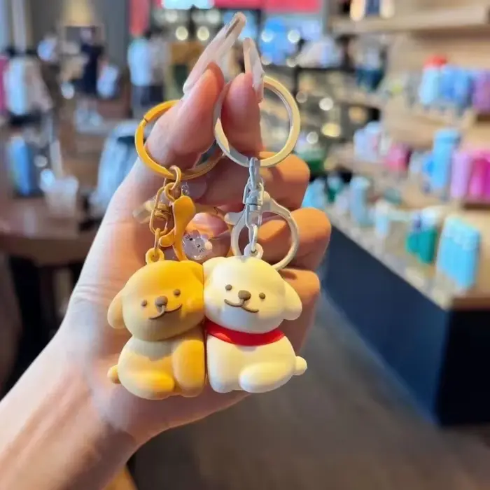 Porte-clés magnétiques pour couple de chiens mignons, pendentif créatif assorti pour la décoration de sacs à dos, cadeau adorable pour les amoureux et les amis