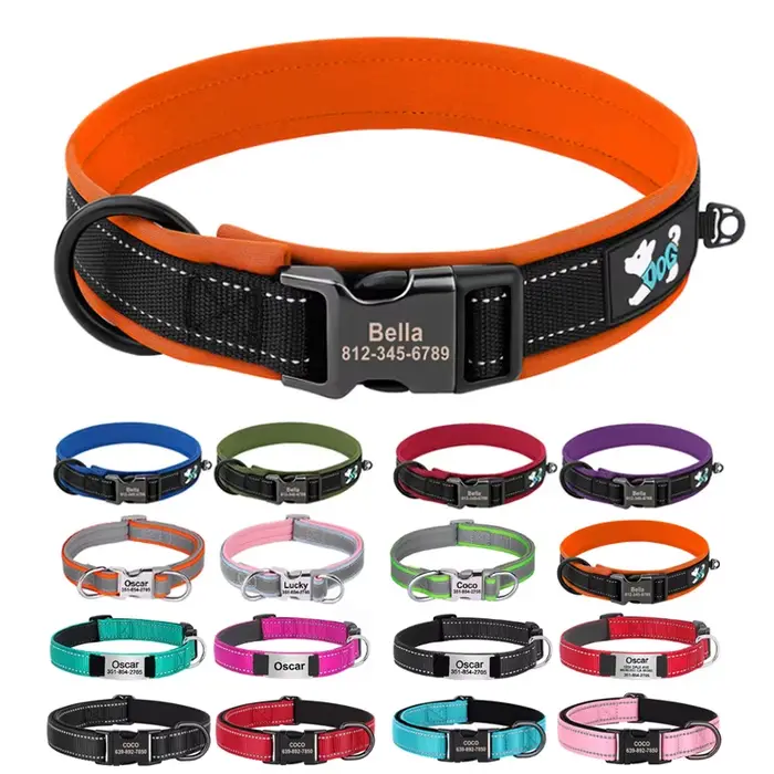 Collier de chien personnalisé réfléchissant, graver ID, colliers en Nylon, doux et rembourré, réglab