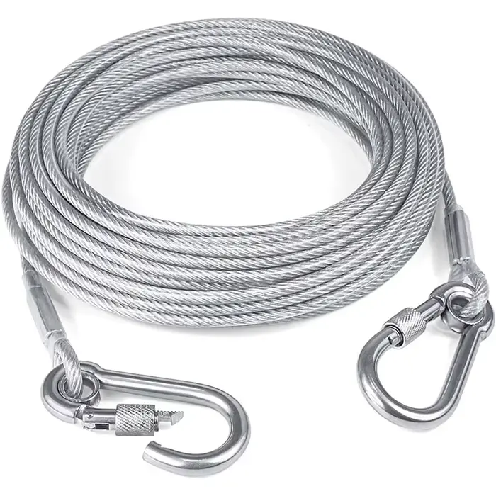 Laisse de câble d'arrimage pour chien à Double tête, corde de traction avec boucle en métal, collier
