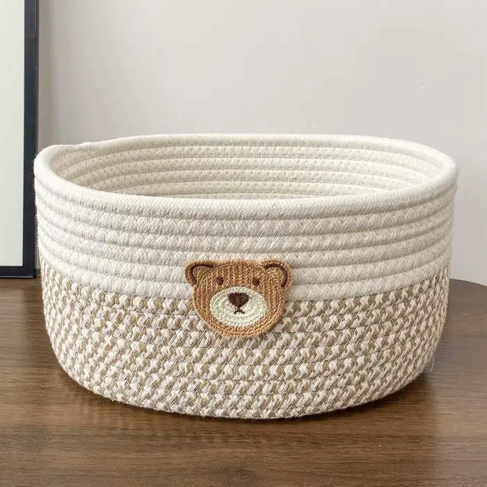 Panier de rangement en tissu motif ours mignon, bac de rangement tissé pour jouets, vêtements, chamb