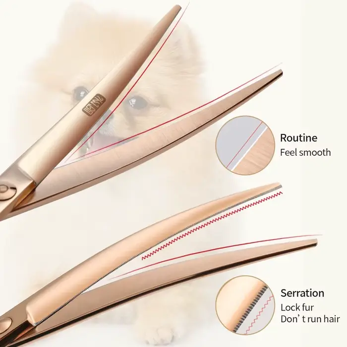 Fenice 6.5/7.0 pouces JP440C or Rose toilettage pour chiens de compagnie ciseaux incurvés rutaux/ser