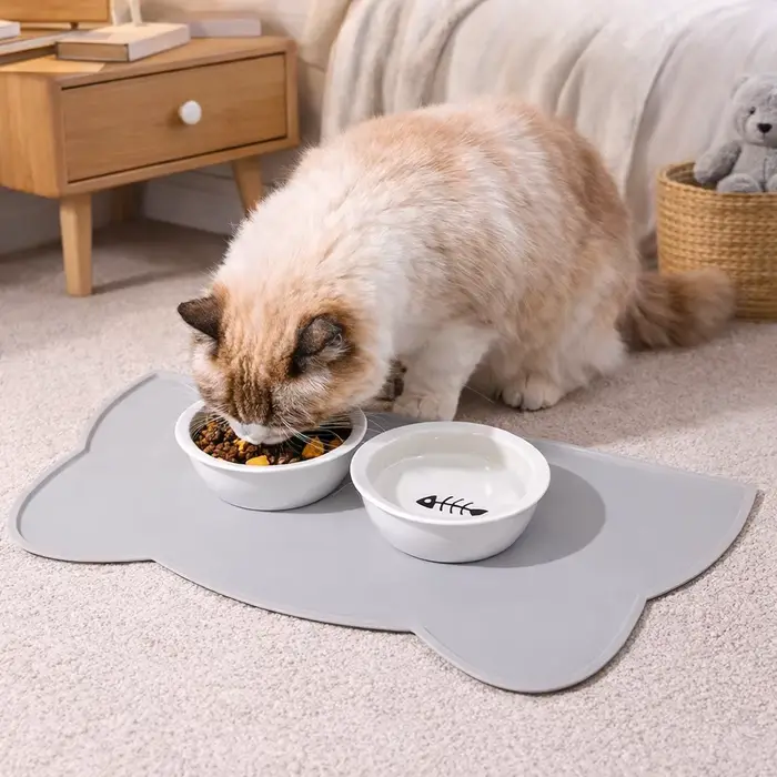 Tapis en silicone de qualité alimentaire pour chat, tapis antidérapant imperméable et anti-fuite pou