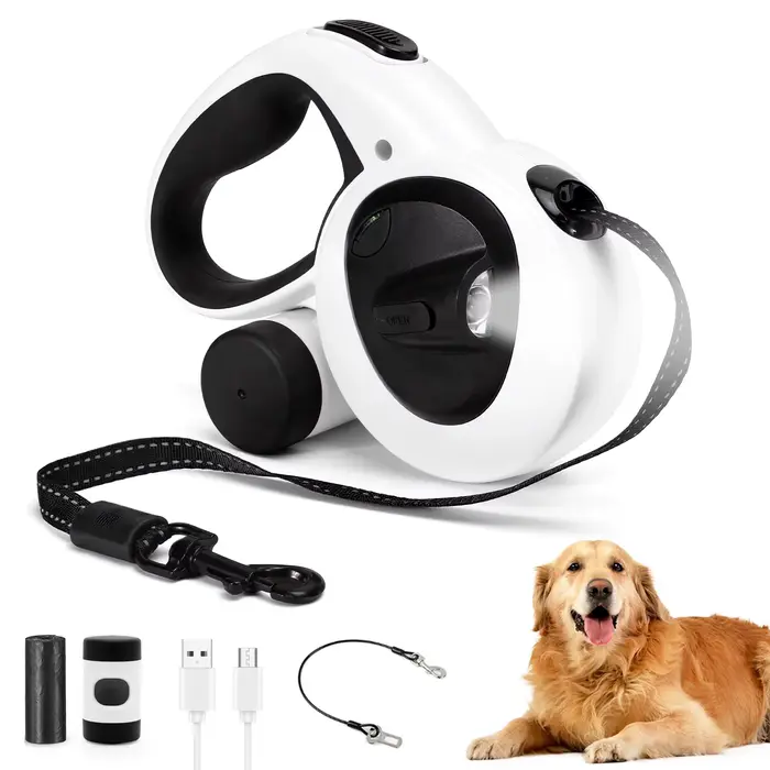 Laisse rétractable pour chien avec lumière LED rechargeable par USB, plomb pour chien robuste, suppo