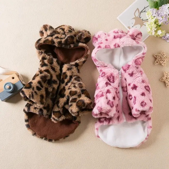 Vêtements d'hiver pour chiens de compagnie, polaire chaude, sweat à capuche, léopard, manteau, veste