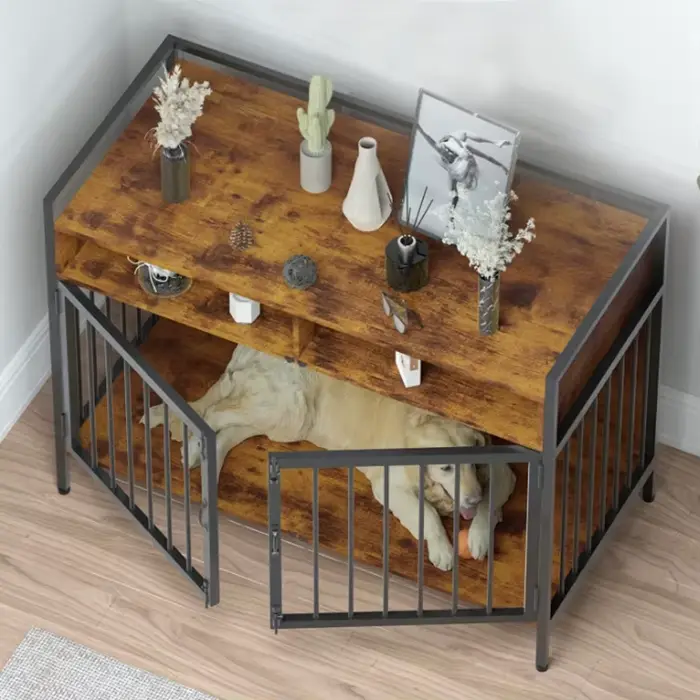 Ventes directes d'usine Cages pour chiens Charnières en métal Cage pour chien en bois Meubles Table 