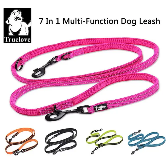 Truelove 7 en 1 multi-usages réglable chien plomb main libre laisse d'entraînement pour animaux de compagnie