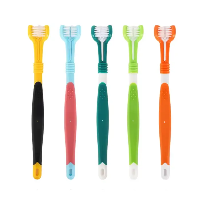 Brosse à dents à trois têtes pour animaux de compagnie, multi-angle, nettoyage, ajout de la mauvaise