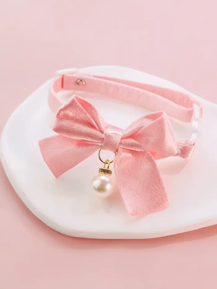 Collier en dentelle rose nickel é pour animal de compagnie, nœud mignon pour chat et chien, bijoux e