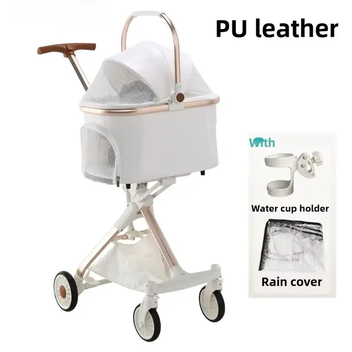 Poussette de luxe en cuir PU pour animaux de compagnie, panier pour animaux de compagnie de voiture,