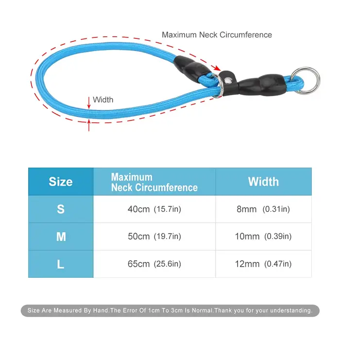 Collier Rond Tressé pour Chien, Accessoire d'Entraînement sans Nervures, Colliers Antidérapants avec Anneau d'Arrêt Coulissant, Idéal pour Petits et Moyens Chiens
