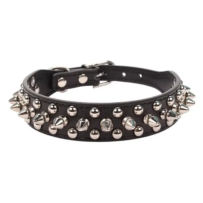 Collier en cuir pour animaux de compagnie, style punk, riveté et à pointes, réglable, adapté aux bou