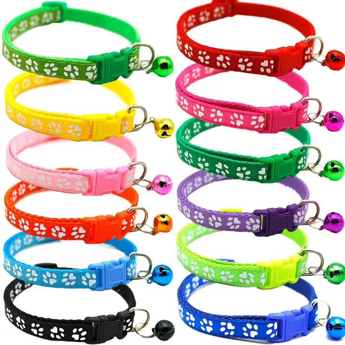 Collier pour animaux de compagnie avec cloche empreinte de dessin animé coloré chien chiot chat acce