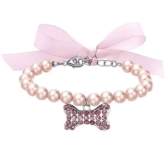 Collier de perles pour animaux de compagnie, bijoux de cou mignons, accessoires pour petits chiens e