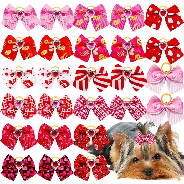 Nœuds pour chiens série rouge/rose, 20 pièces, nœuds de saint-valentin pour chiens, chat mignon, pou