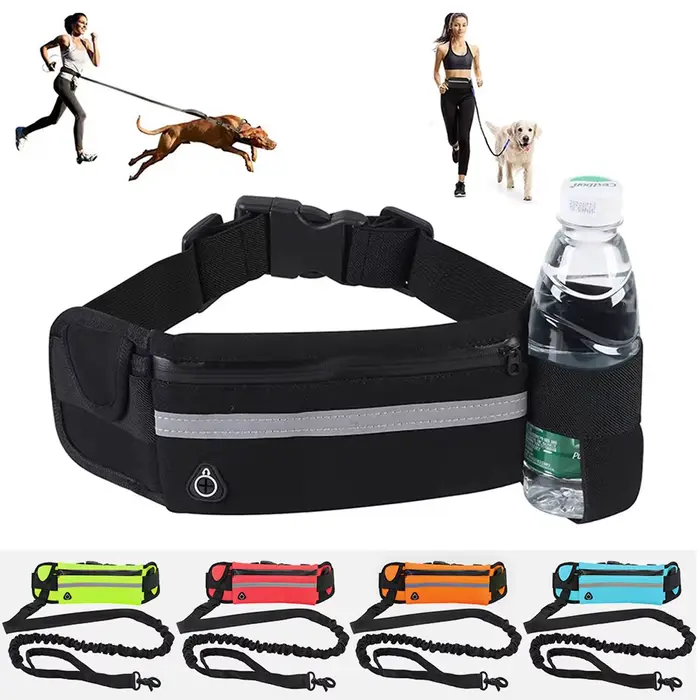 Laisse pour chien mains libres pour la course à pied laisse réfléchissante avec sac de taille ceintu