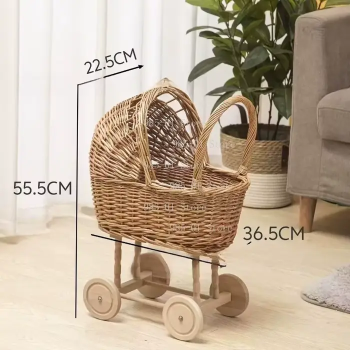 Panier de rangement multifonctionnel en osier tressé à la main pour animaux de compagnie et bébés