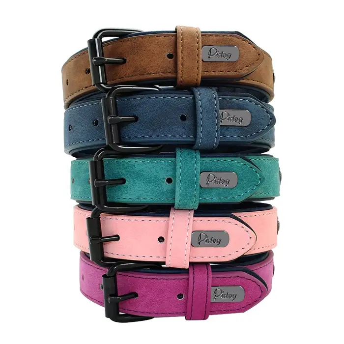 Colliers de chien en cuir souple rembourré grand chien Pitbull bouledogue collier réglable pour peti