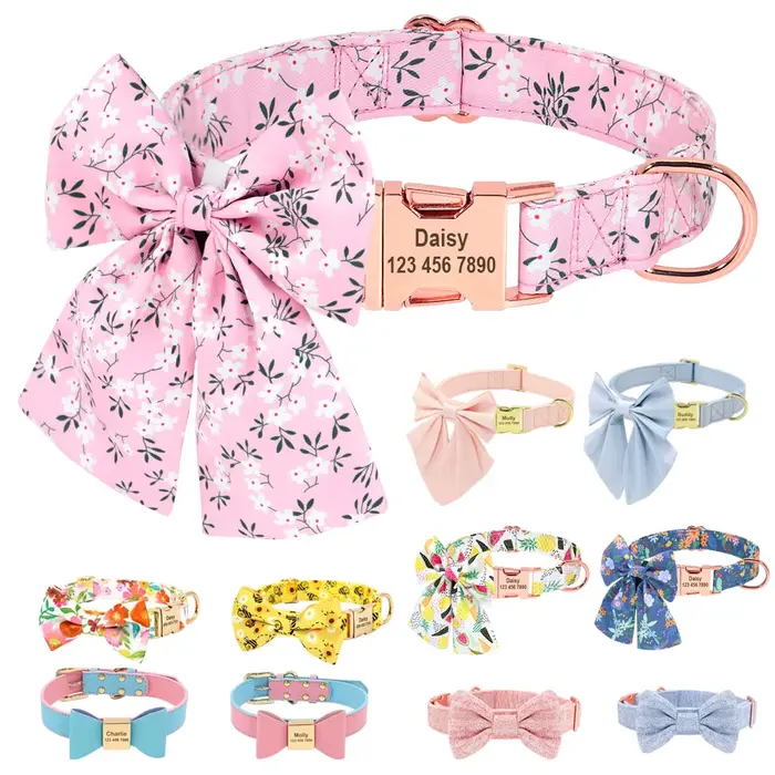 Collier de chien personnalisé en nylon avec nœud papillon, imprimé personnalisé, Chihuahua, bullodog