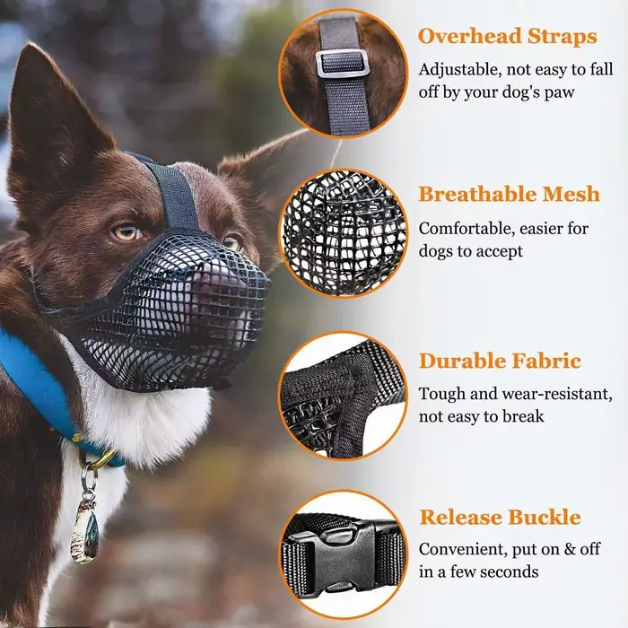 Muselière en maille pour chien, grande grille respirante, empêche l'alimentation aléatoire, arrêter 